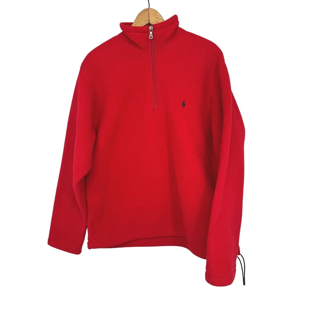 Polo Ralph Lauren Fleece Pullover Mens L Red Quarter Zip Logo Preppy Casual